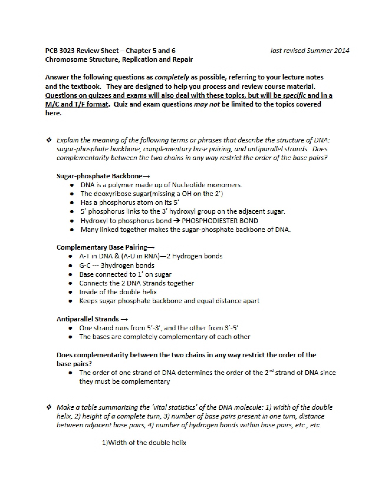 Review Sheet for Chapters 5 and 6