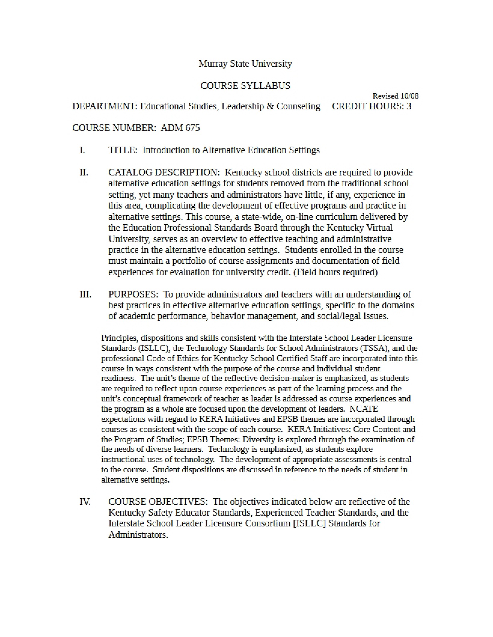 Syllabus - 6 Pages