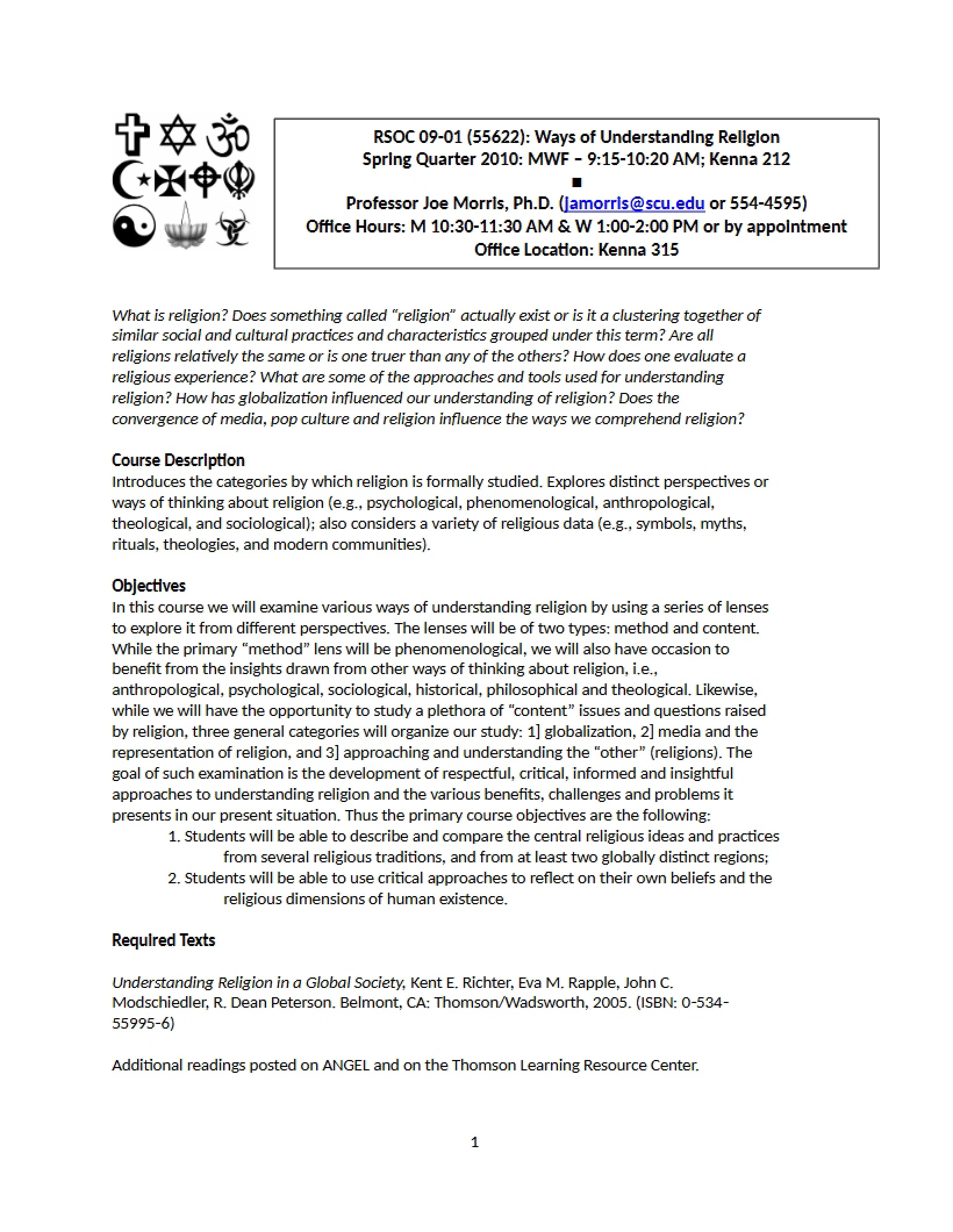 Understanding Religion Syllabus