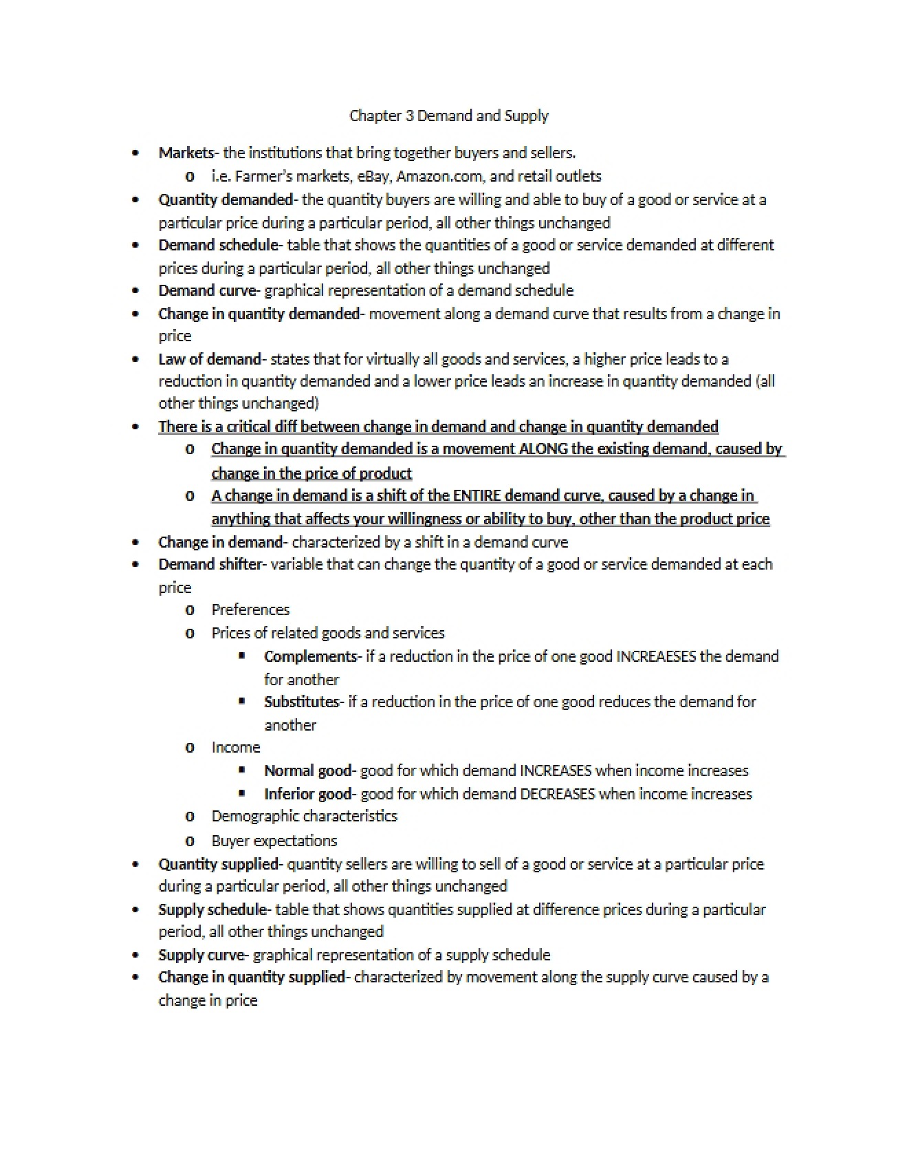 Principles of Demand and Supply from Chapter Three