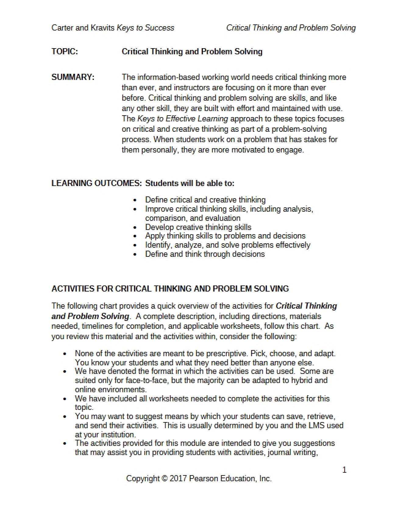 Problem Solving and Critical Thinking
