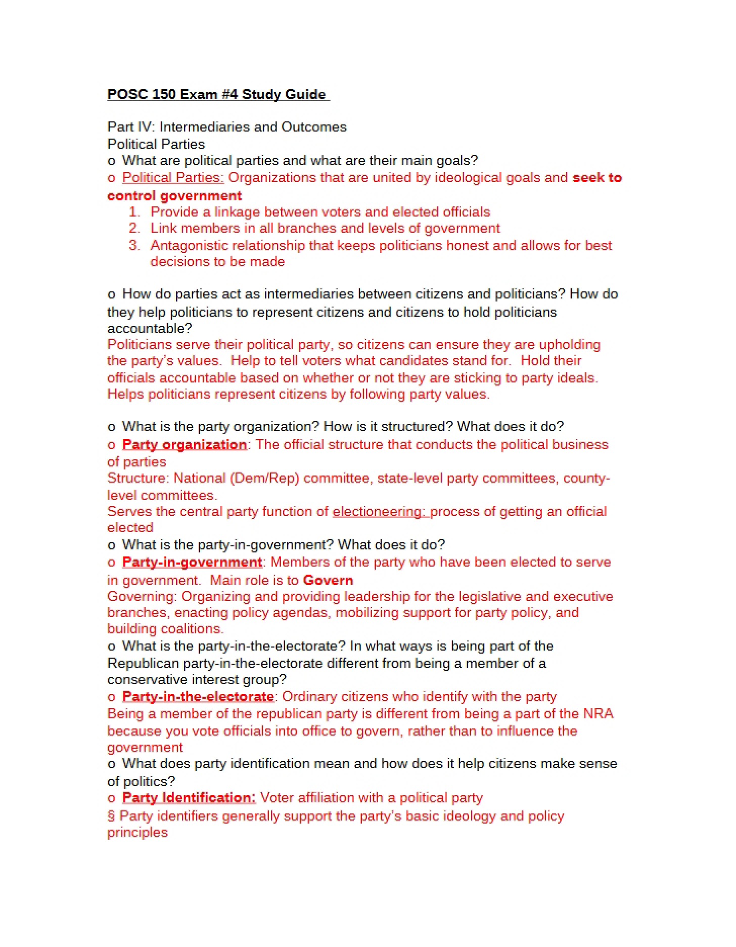 Study Guide for Exam 4