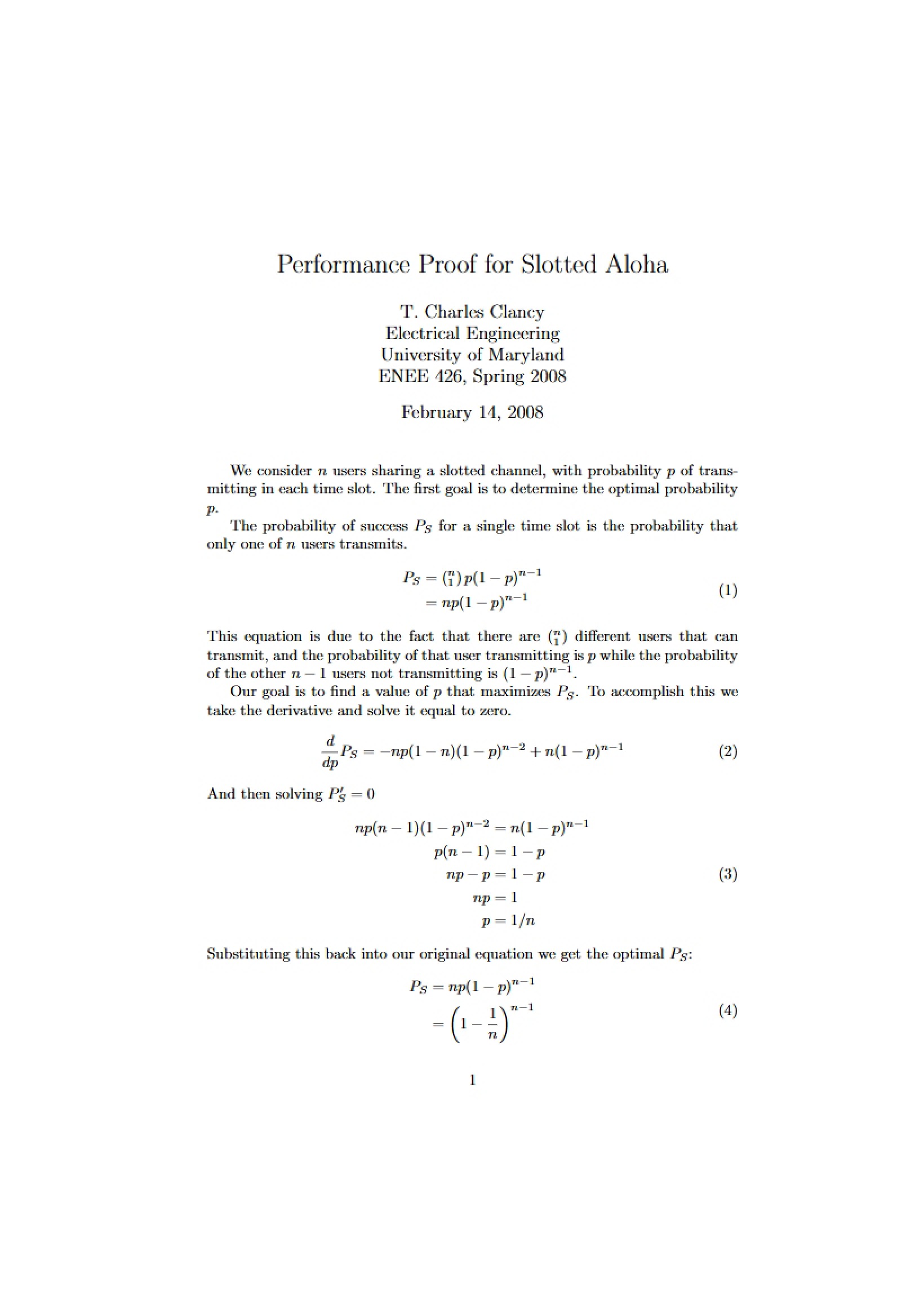 Slotted Aloha Performance Proof