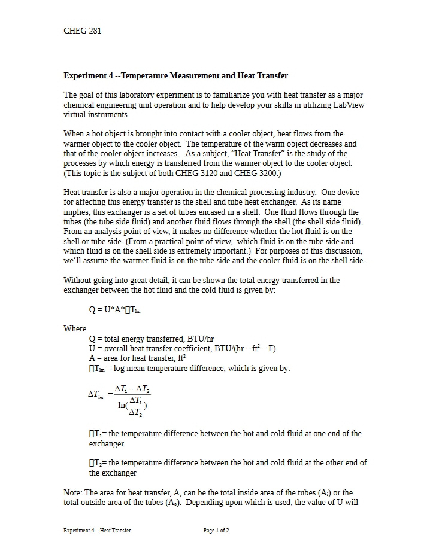 Measurement of Viscosity Experiment Eight