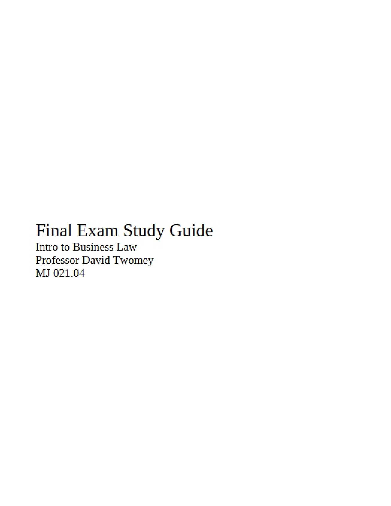 Study Guide for the Introduction to Law Final Exam