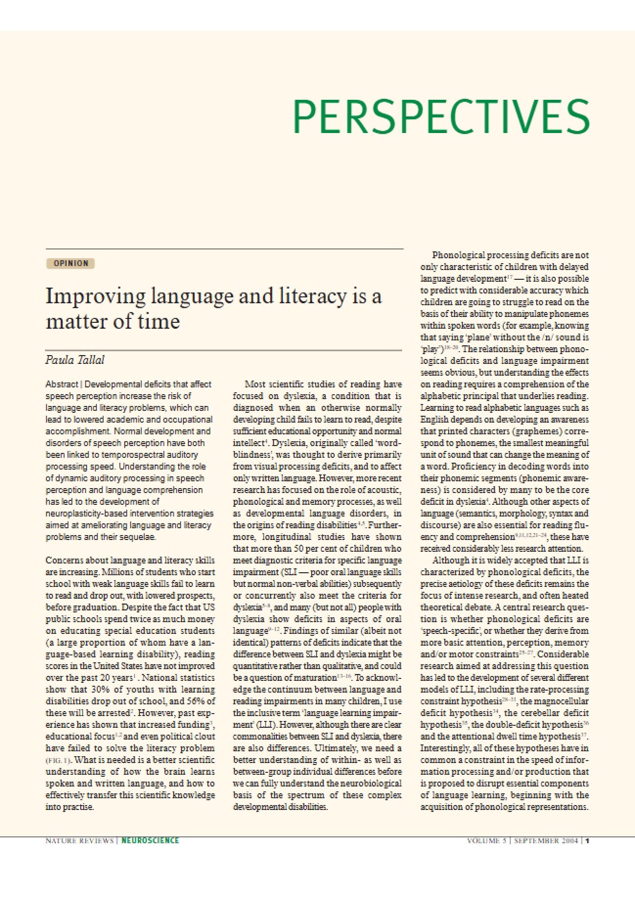 Literacy and Language Improvement: Temporal Factors