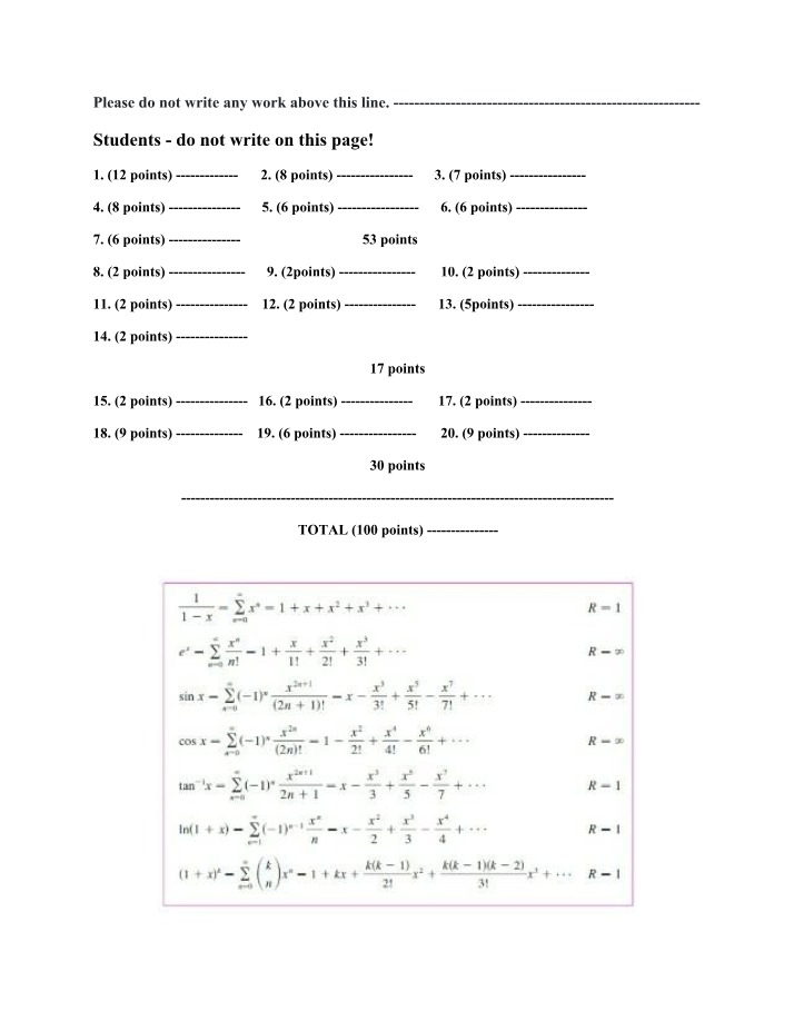 Practice Final Exam for CAL II