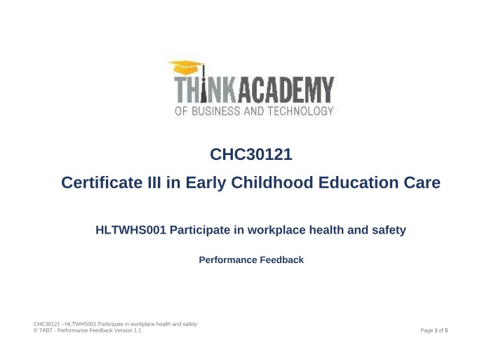 Performance Feedback on Developing Workplace Health and Safety Skills