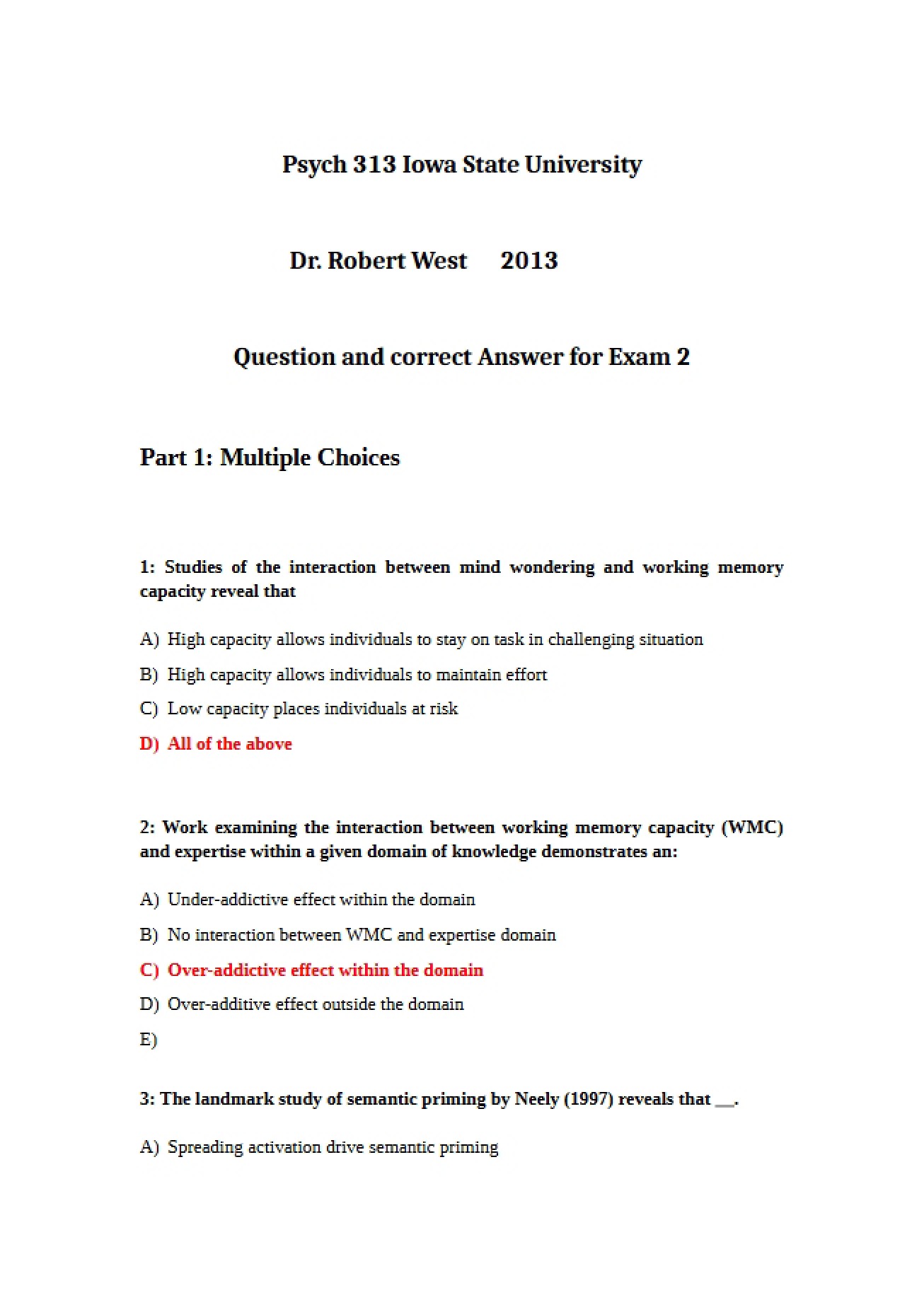 Second Examination in Learning and Memory