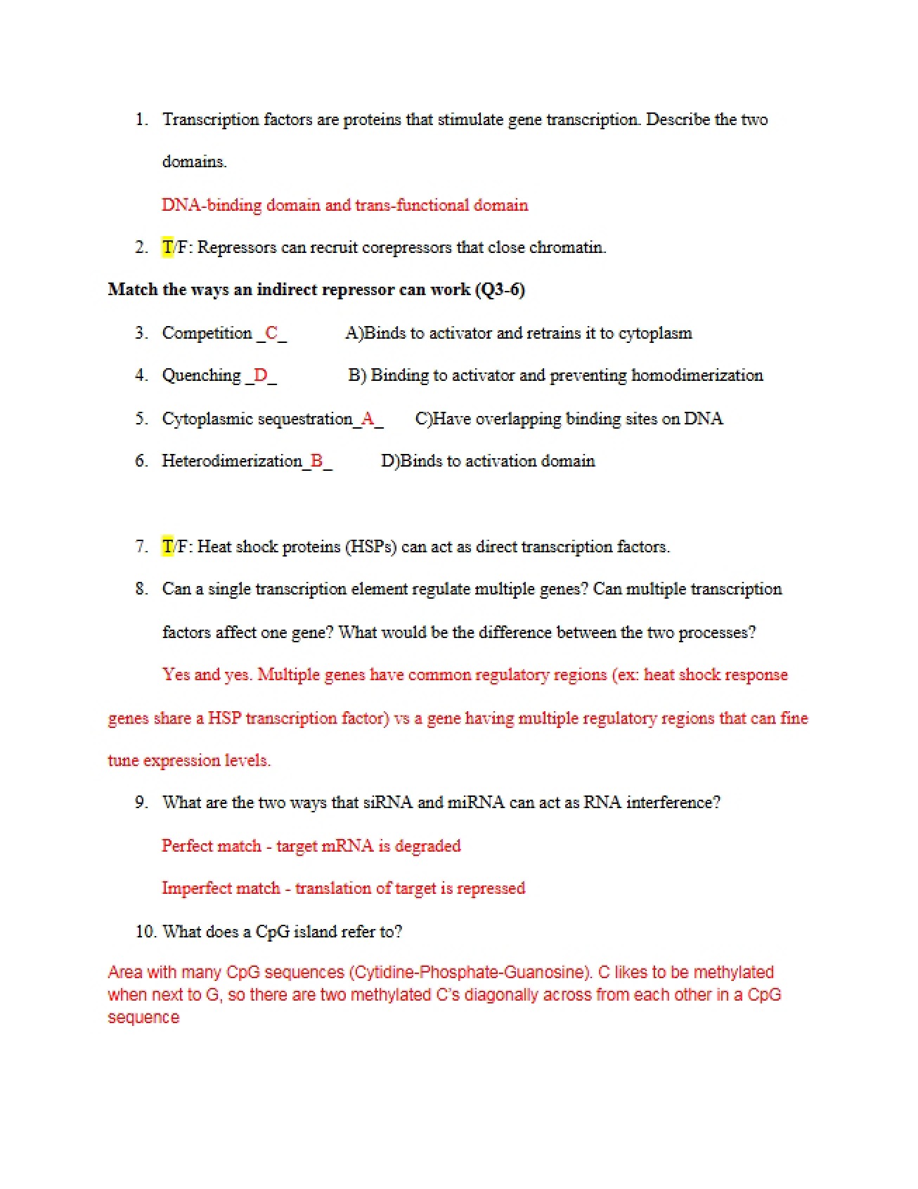 Summer Answers Worksheet 9