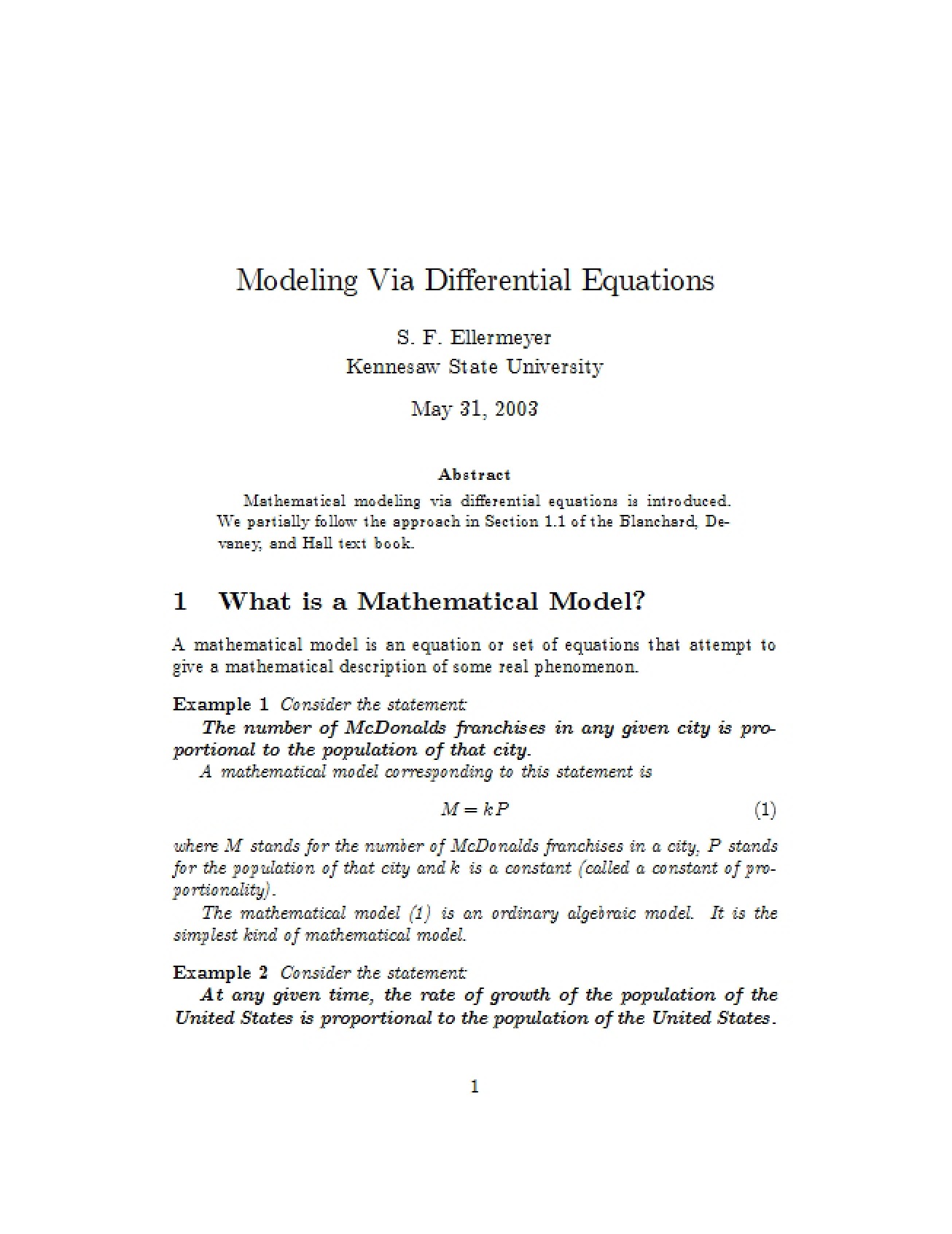 Using Differential Equations to Model Systems