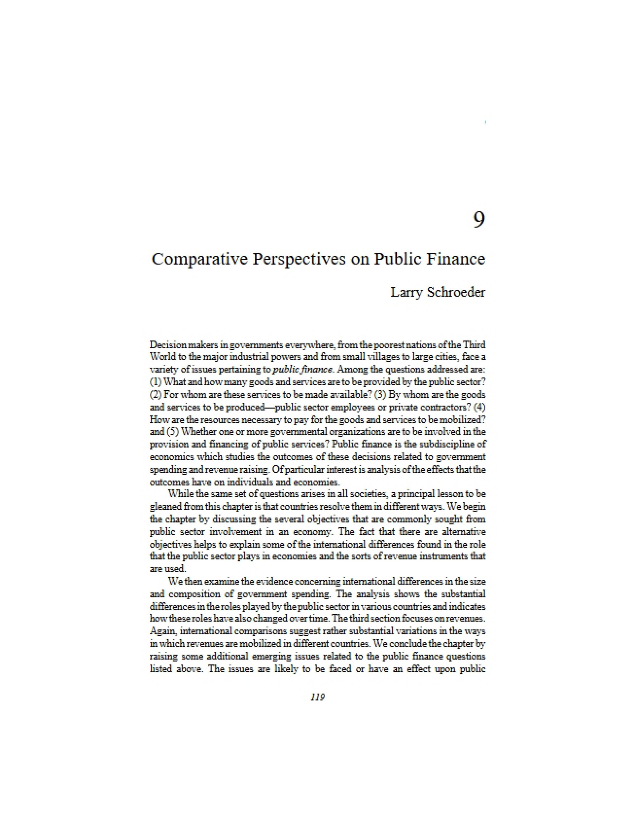 Public Finance Comparative Perspectives