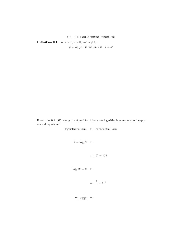 Definition, Examples, and Exercises for Logarithmic Functions