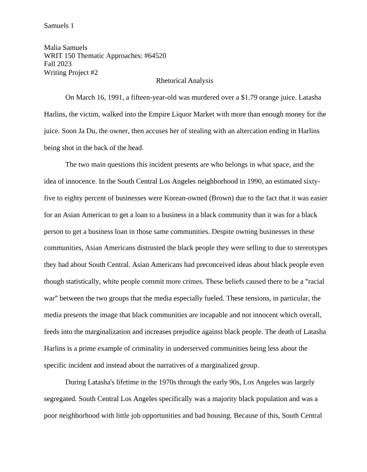 WRIT150 - Rhetorical Analysis