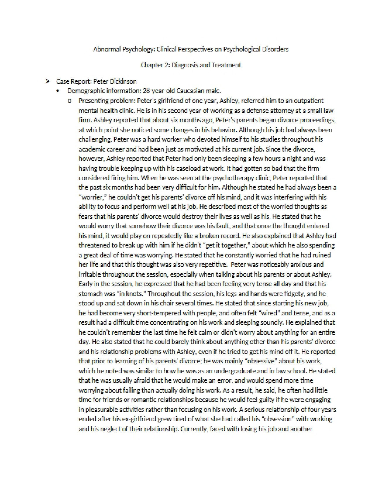 Abnormal Psychology Chapter Two - Diagnosis and Treatment