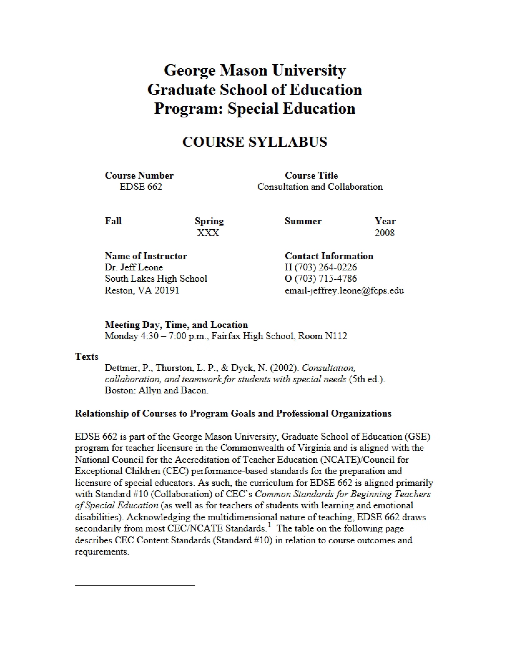 Consultation and Collaboration Course Syllabus