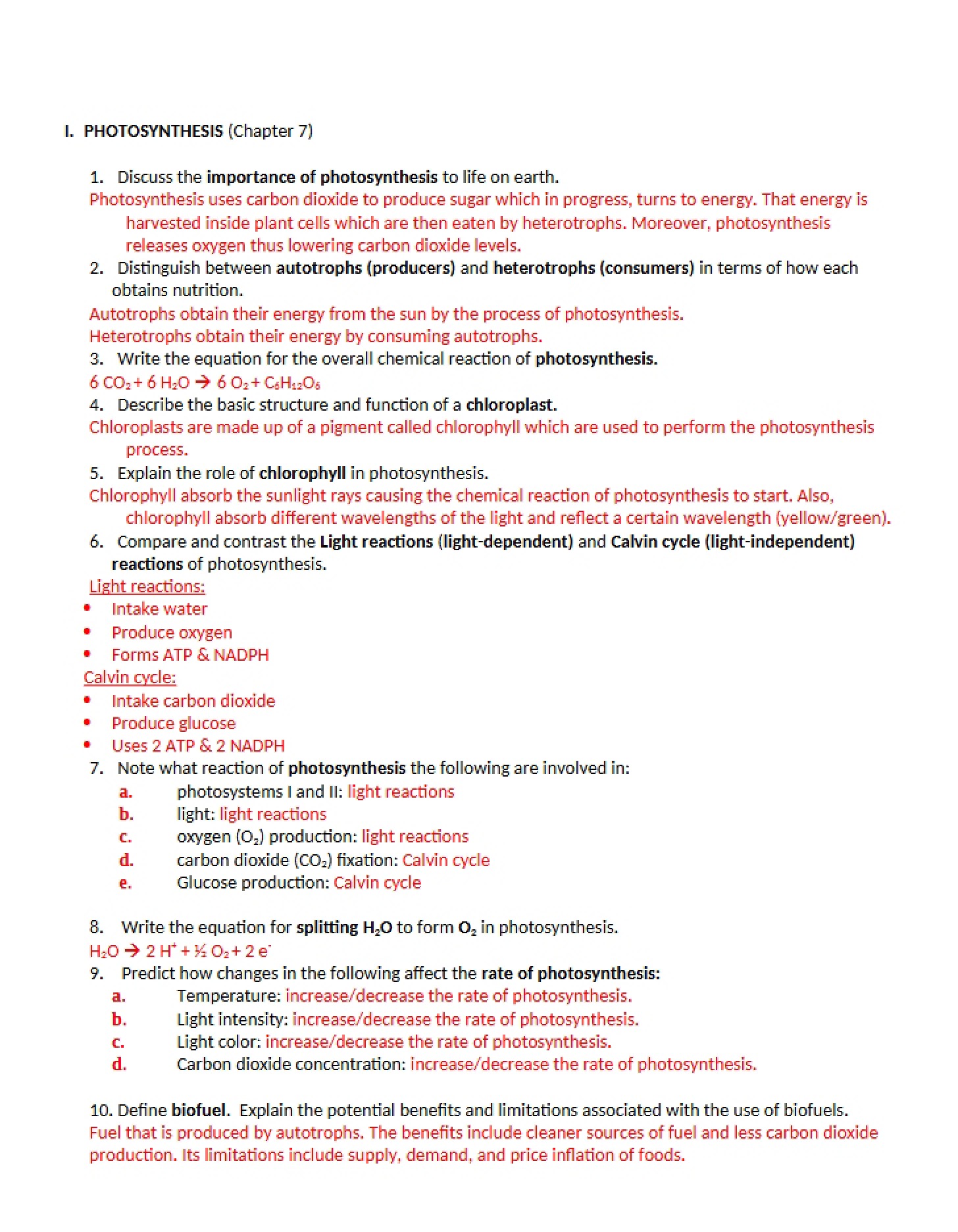Chapter 7 Photosynthesis