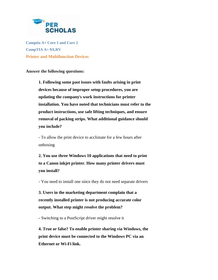 Printers and Multifunction Devices
