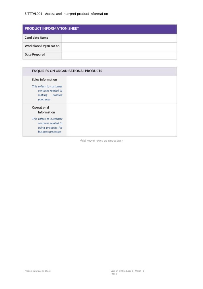 Organizational Product Information - Accessing and Interpreting