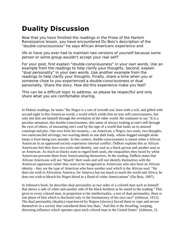 Double-Consciousness - Exploring Identity and Dual