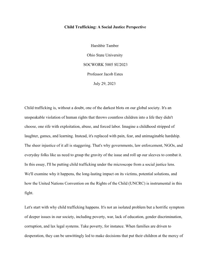 A Social Justice Perspective on Child Trafficking