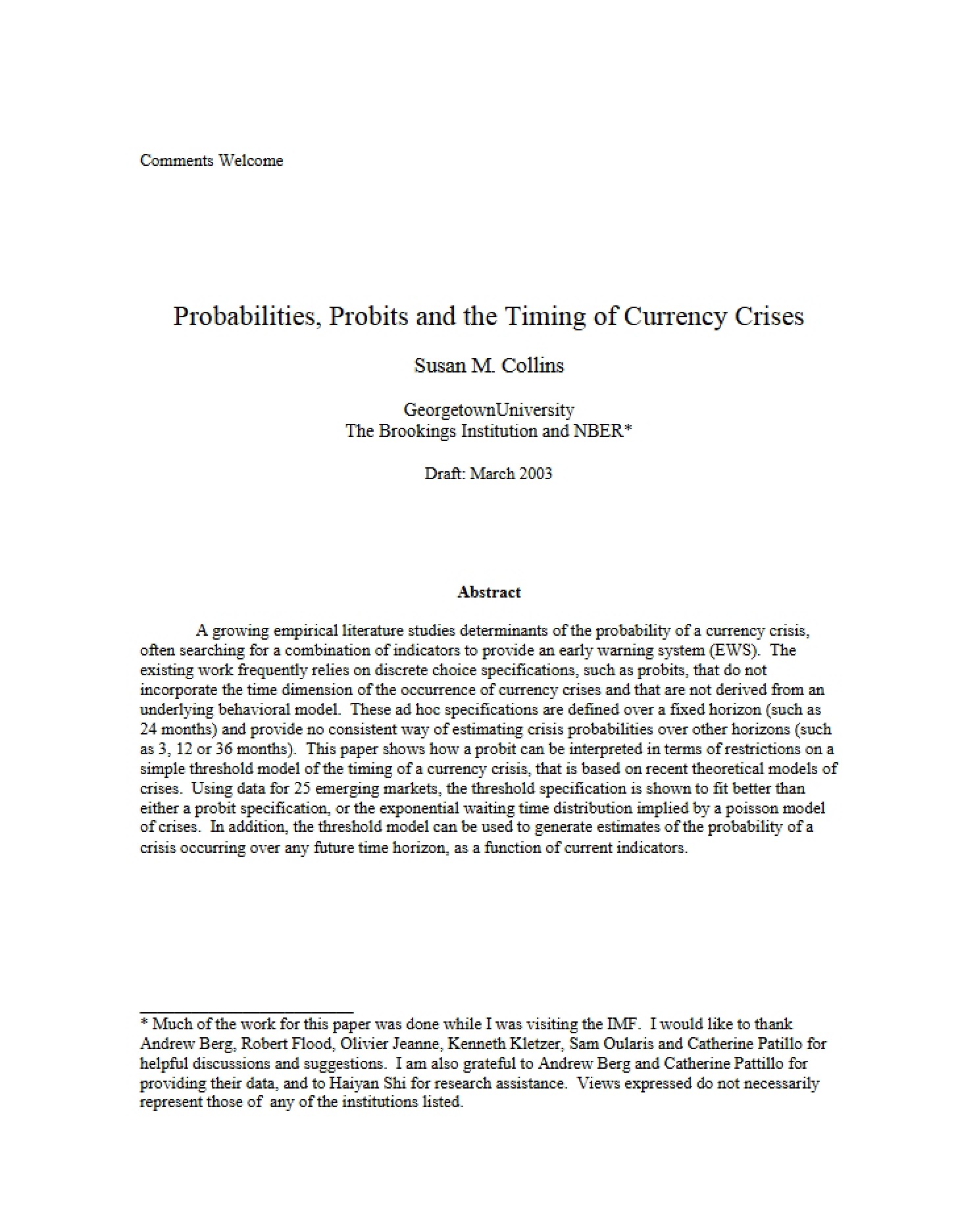 Currency Crises Timing Probabilities and Probits