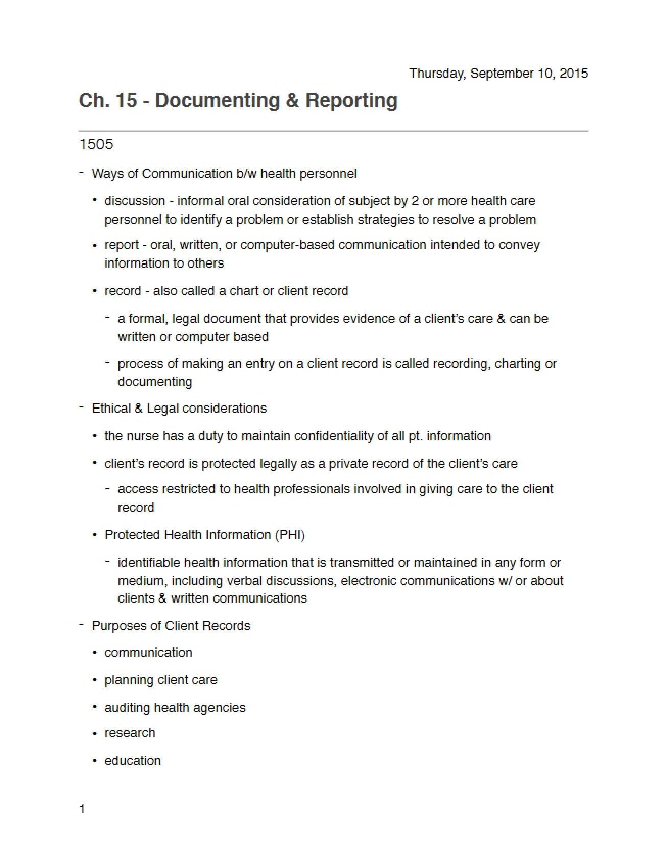 Reporting and Documenting Chapter 15