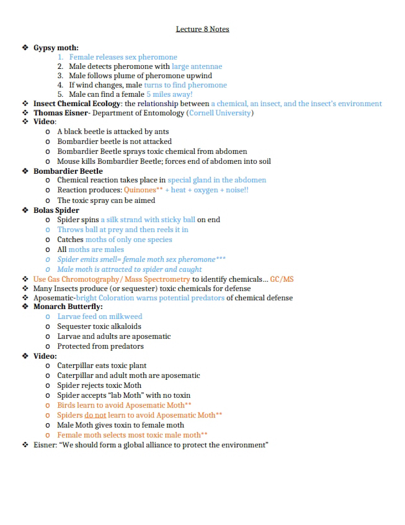 Notes from Lecture 8