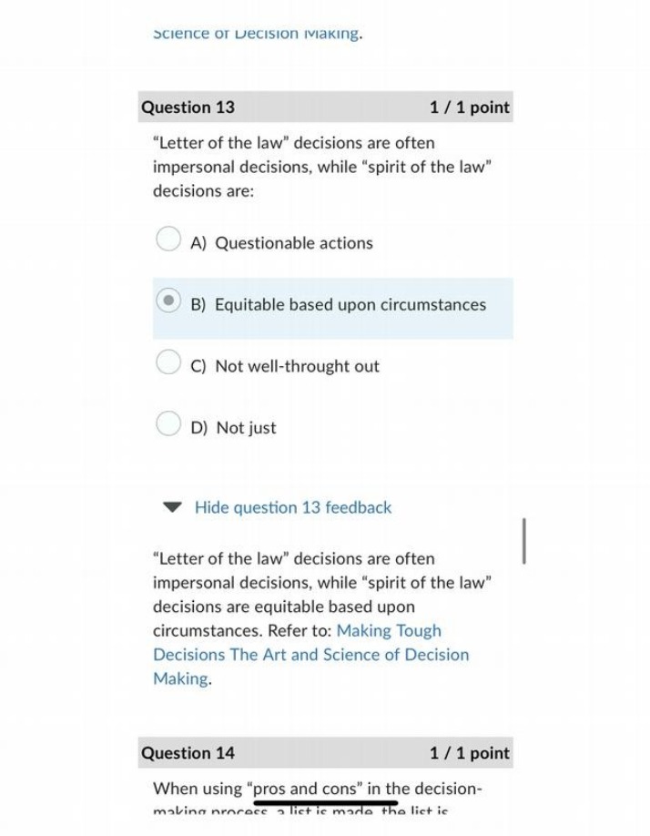 Quiz on Making Tough Decisions