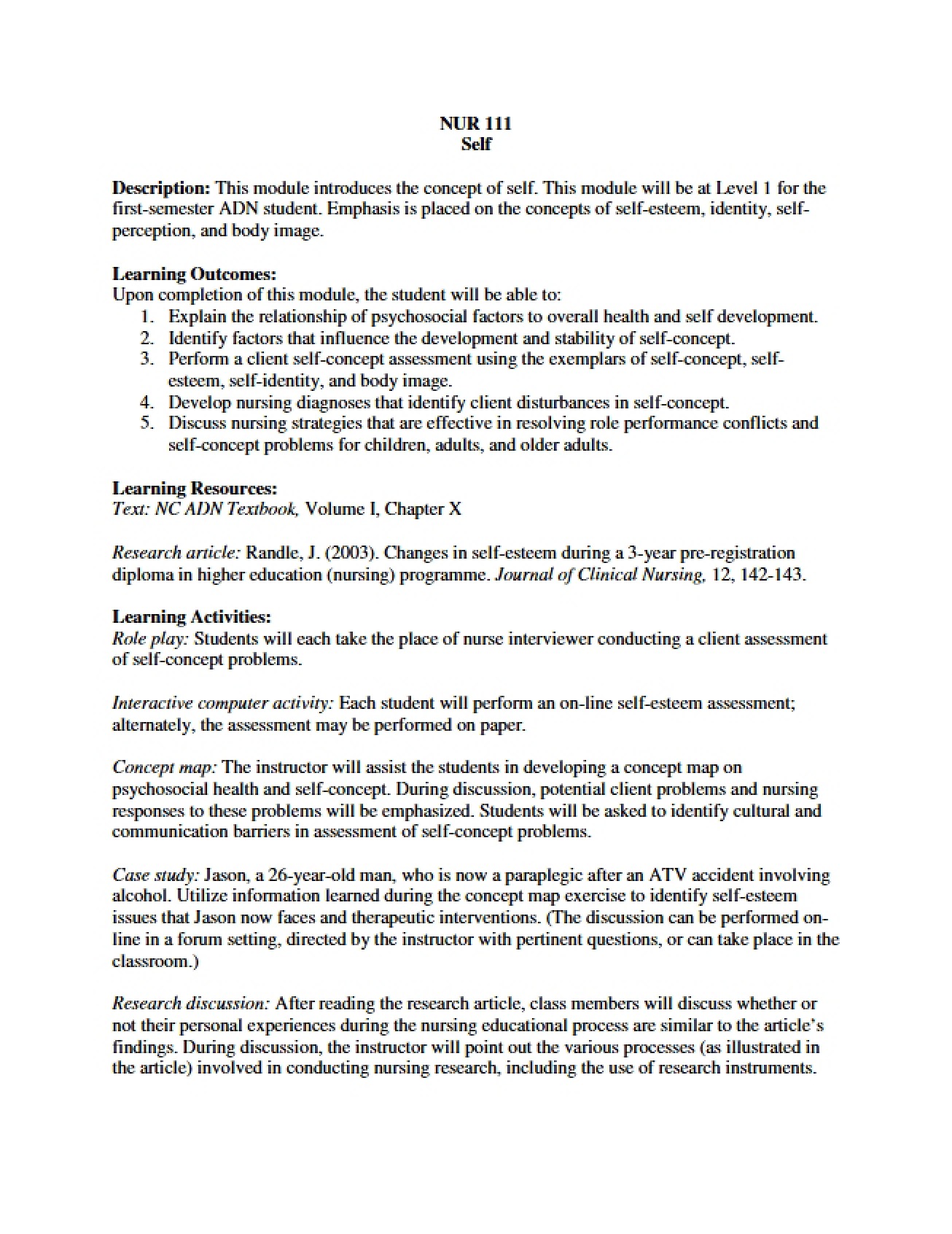 Self Module for Health Concepts