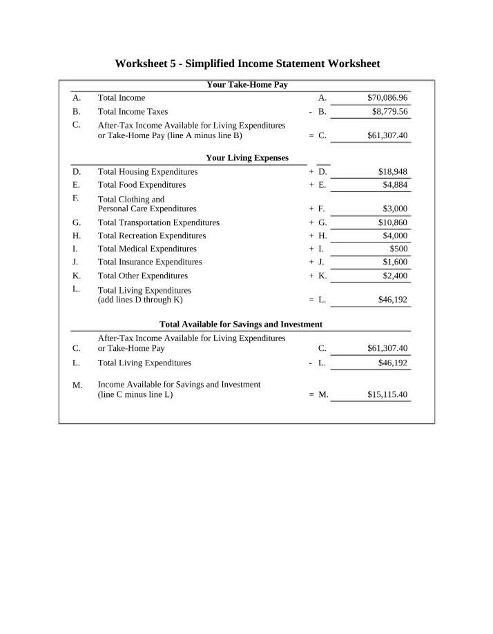 Simplified Income Statement - Worksheet 5