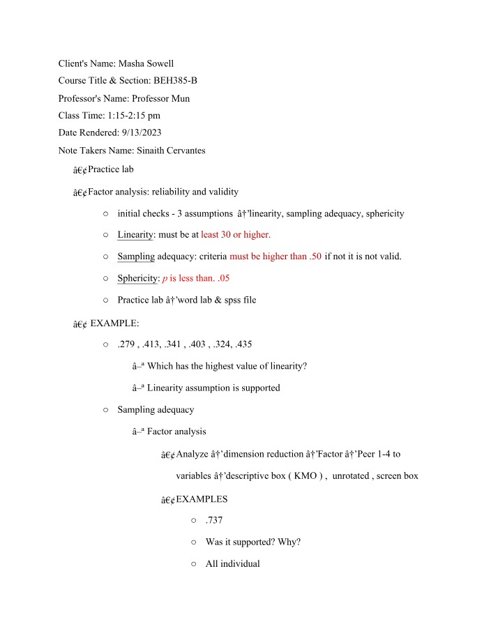 Factor Analysis - Reliability and Validity