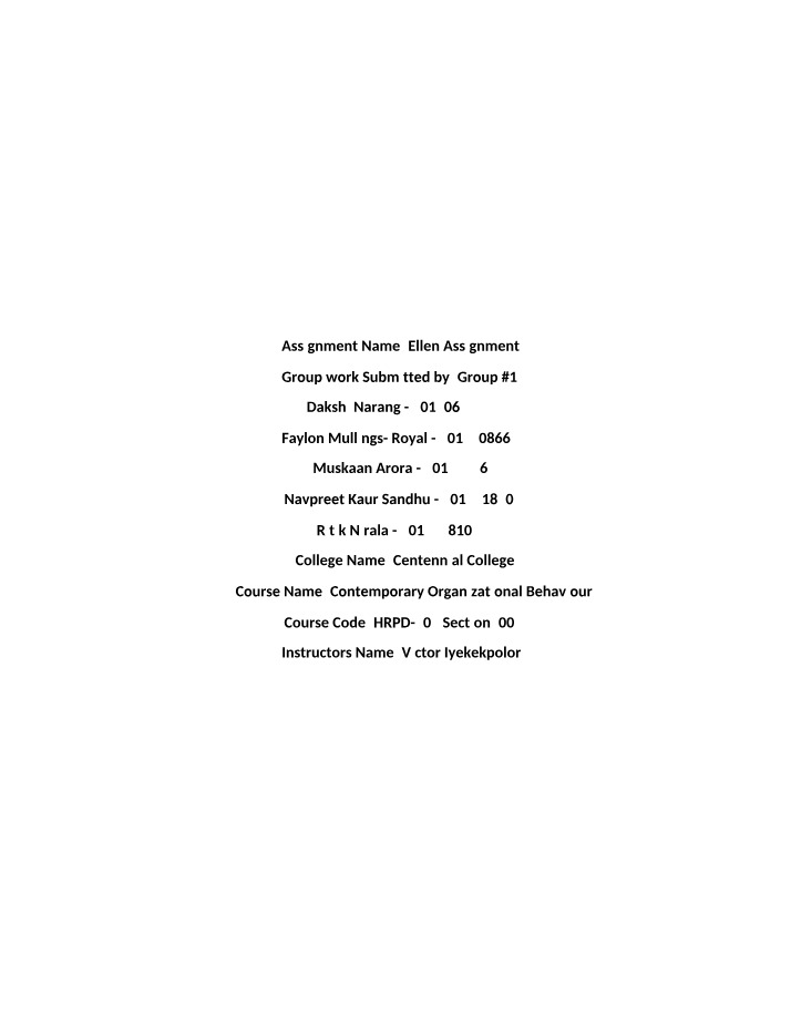 Assignment - Contemporary Organizational Behaviour HRPD 702