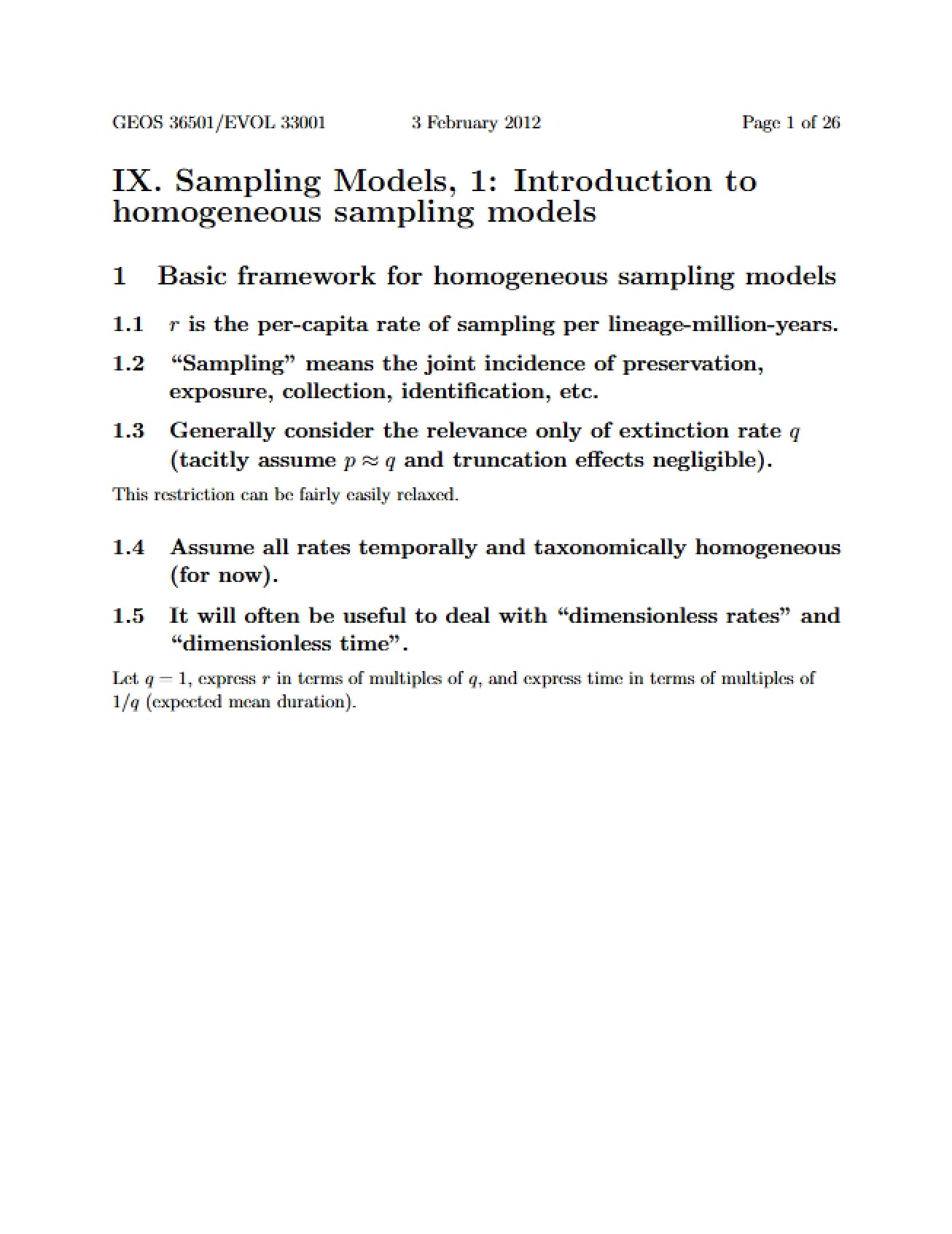 Introduction to Homogeneous Sampling Models