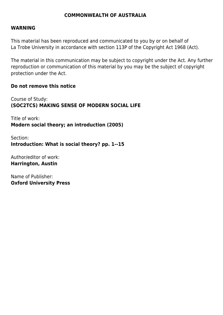 Modern Social Theory - An Introduction