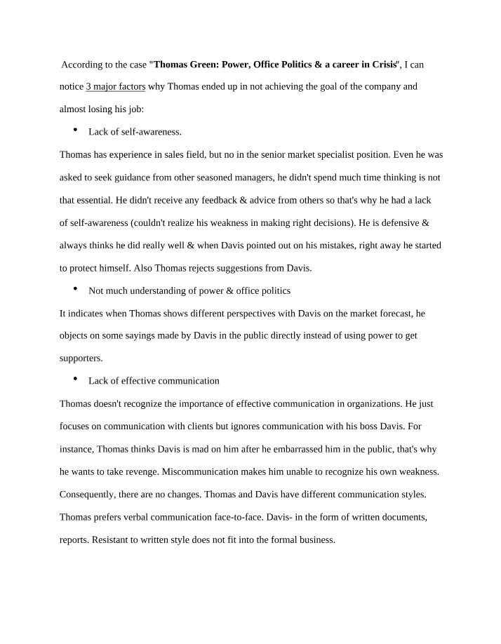 Thomas Green Case - Mistakes, Factors, and Solutions