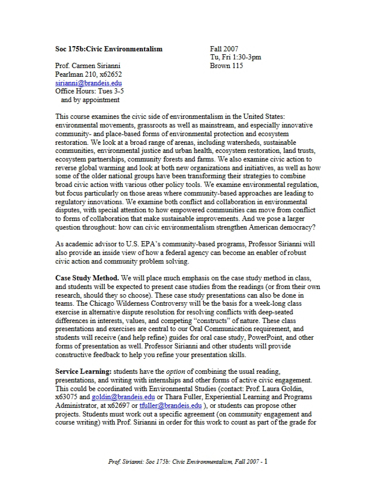 Environmentalism and Civics