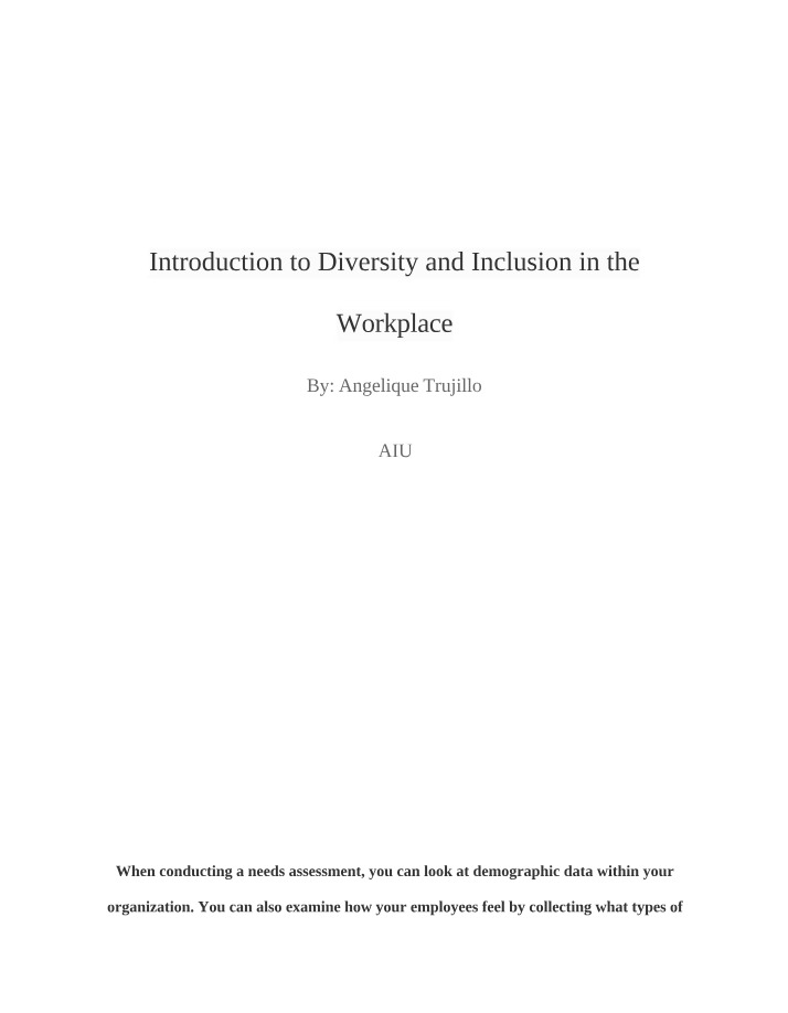 Diversity and Inclusion in the Workplace Introduction