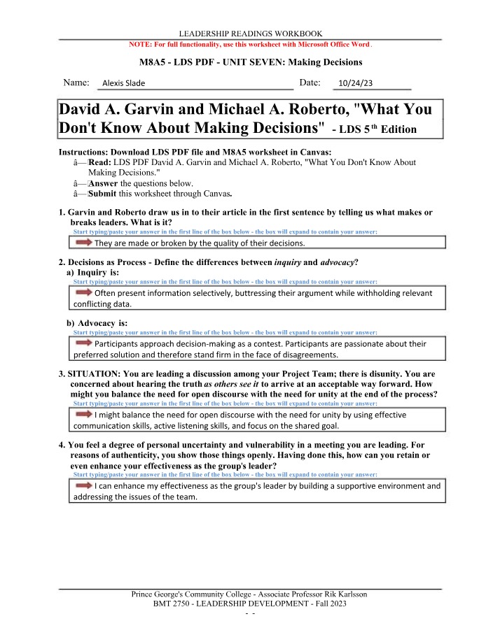 Making Decisions - Unit Seven LDS PDF