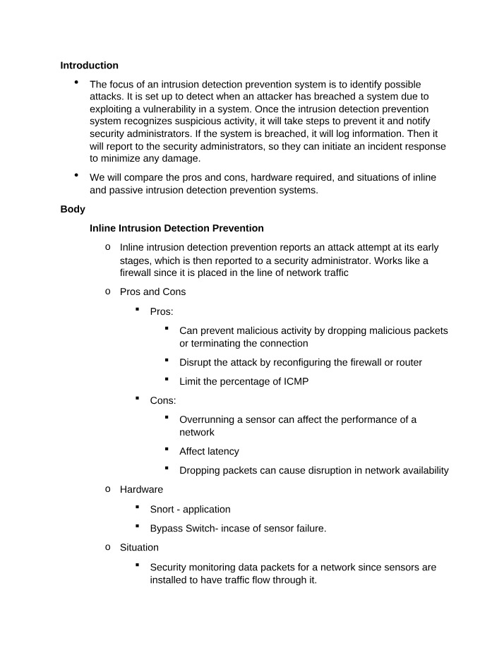 Pros, Cons, and Hardware of Intrusion Detection Prevention Systems