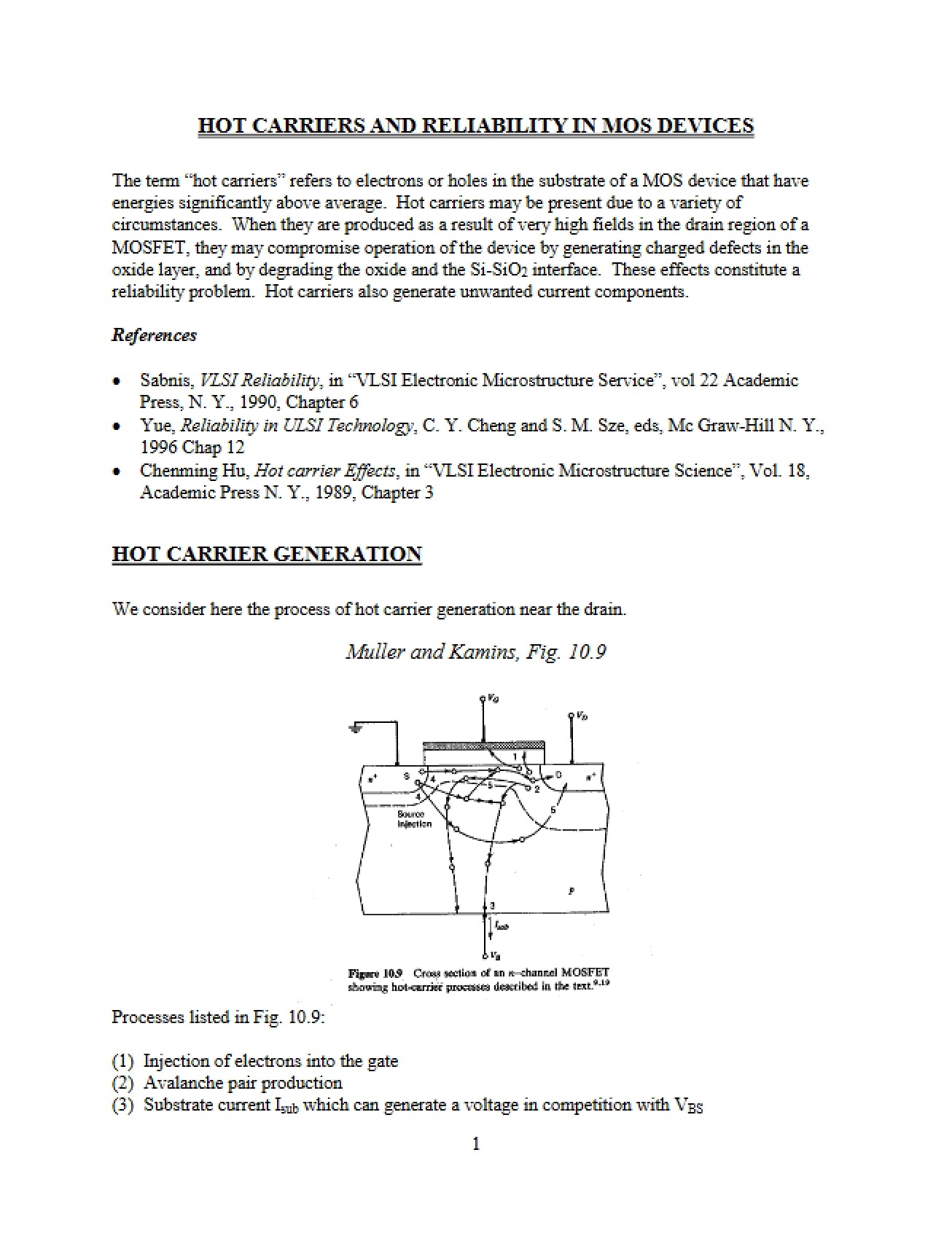 Reliability and Hot Carriers in MOS Devices