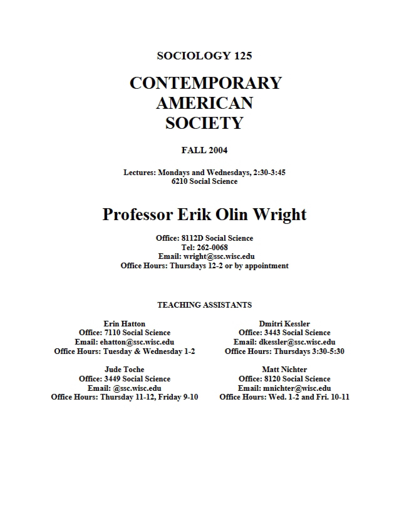 Course Syllabus for Soc 125