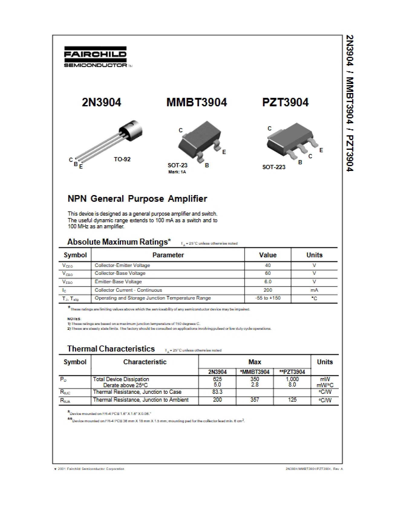 General Purpose Amplifier NPN