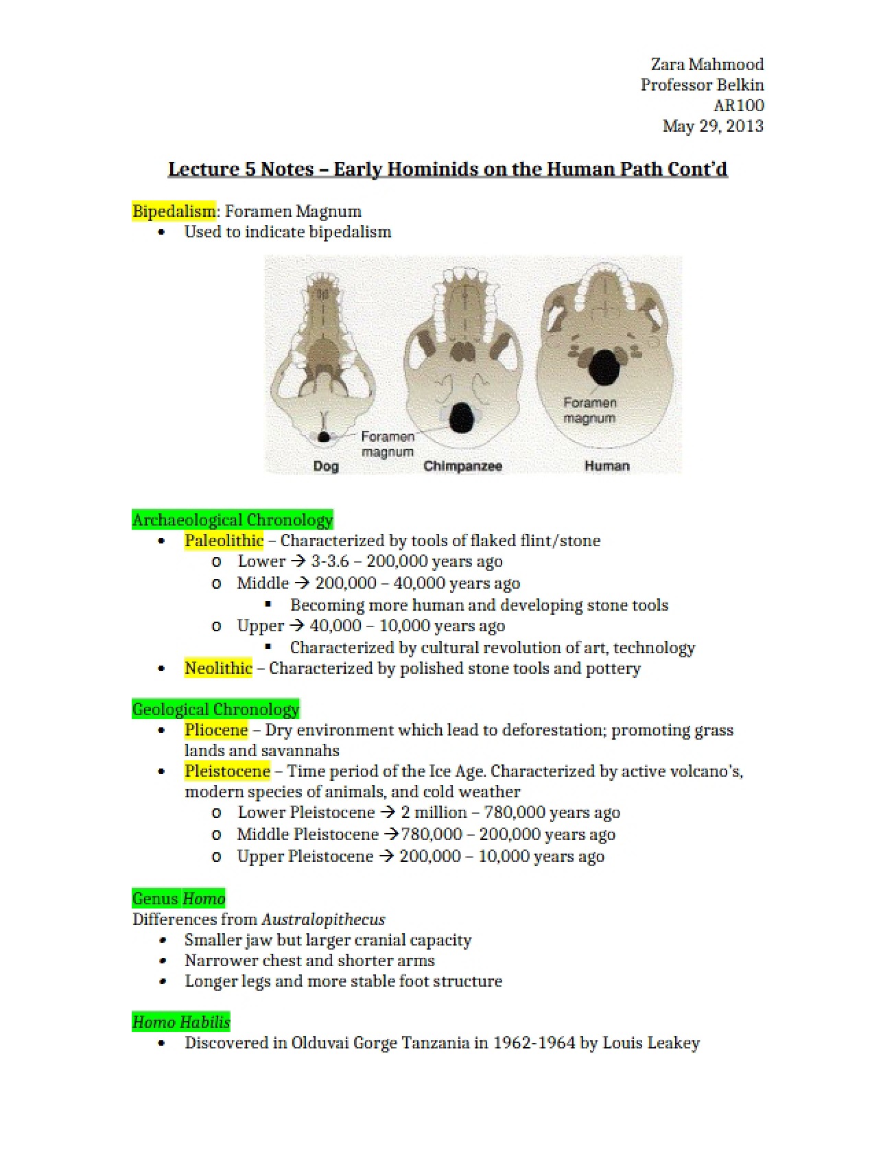 Lecture Five Continued Discussion of Early Hominids