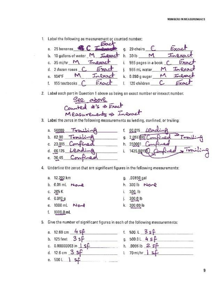 Numbers in Measurements - Unit 2 Key
