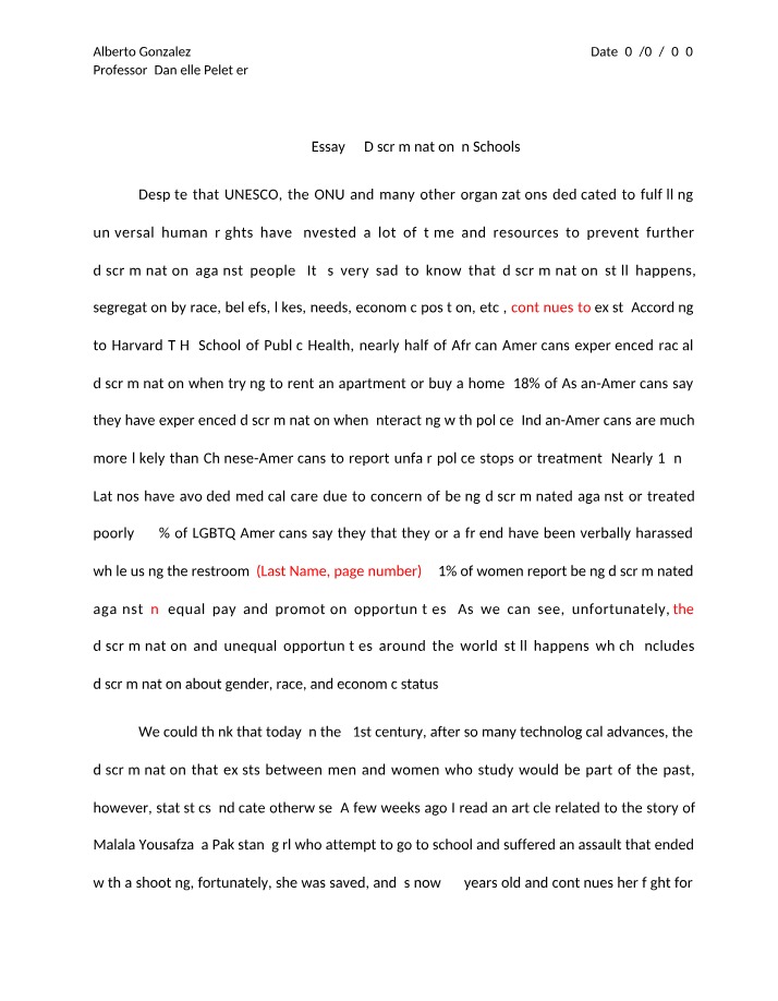 Discrimination in Schools - Essay 2