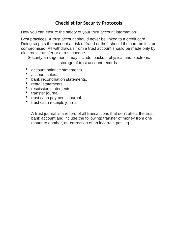 Security Protocols Checklist