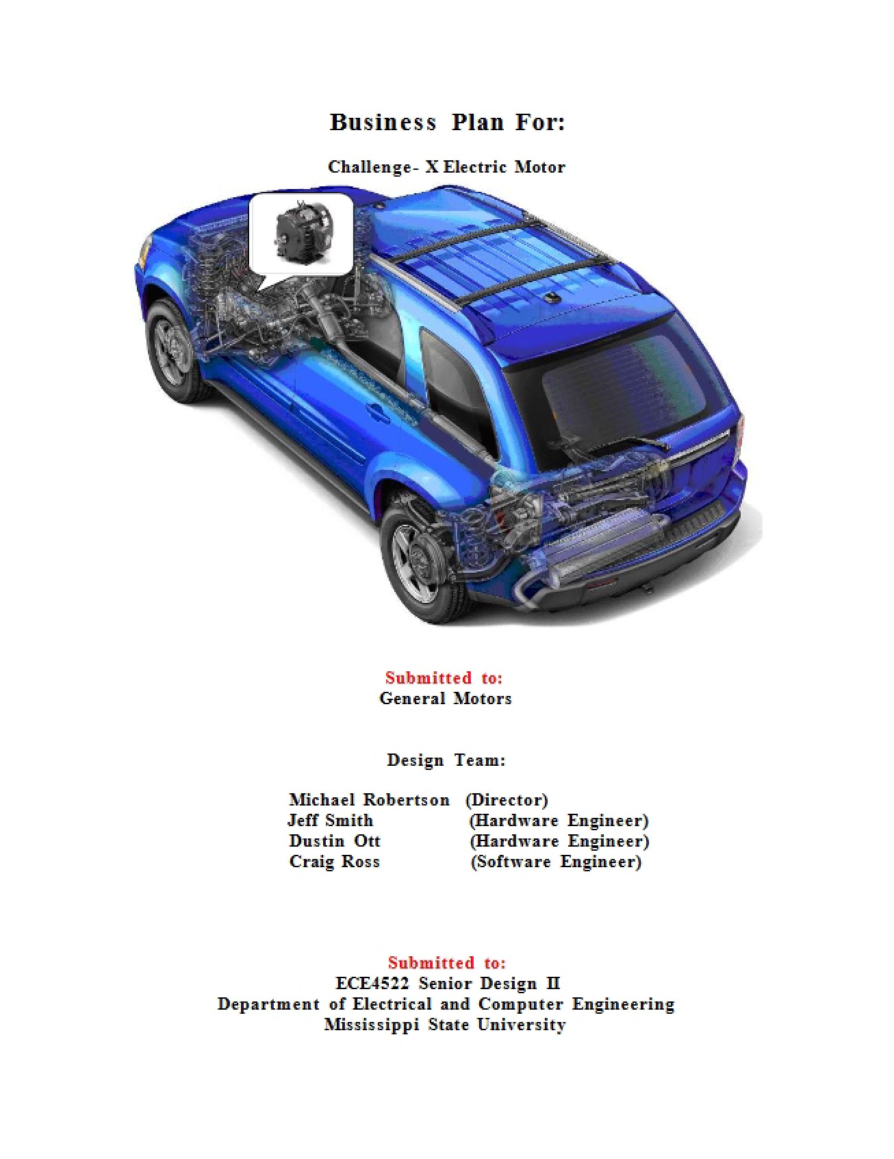 Challenge X Electric Motor Business Plan - 8 Pages