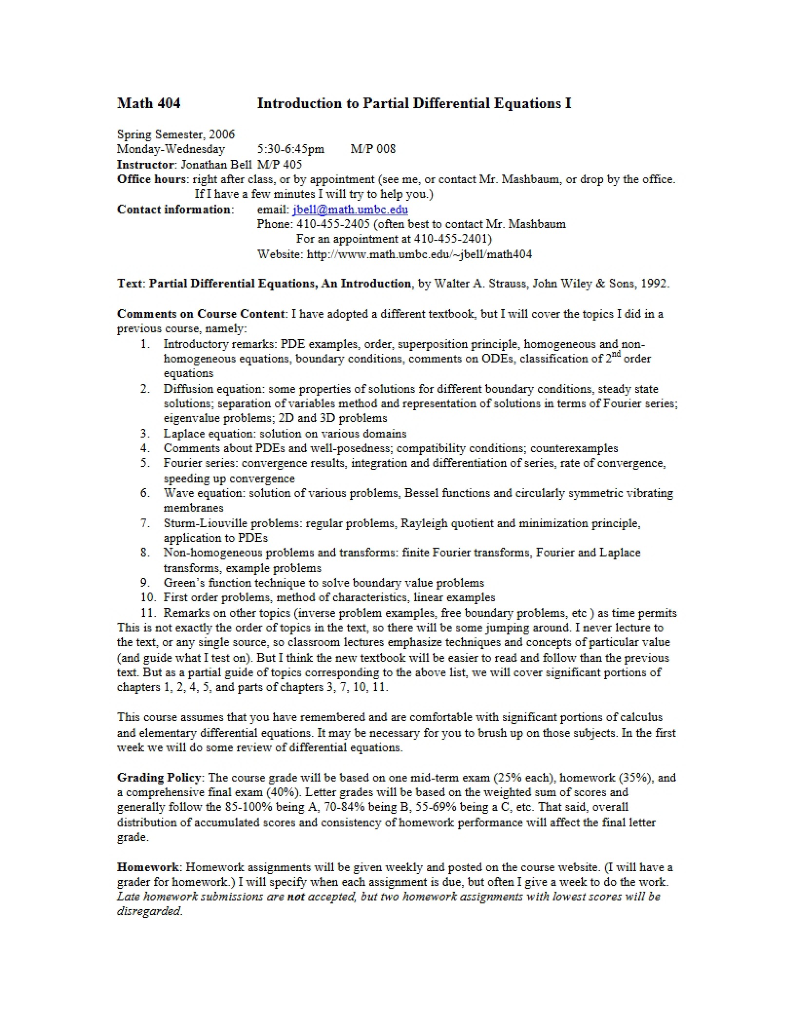 Partial Differential Equations Syllabus