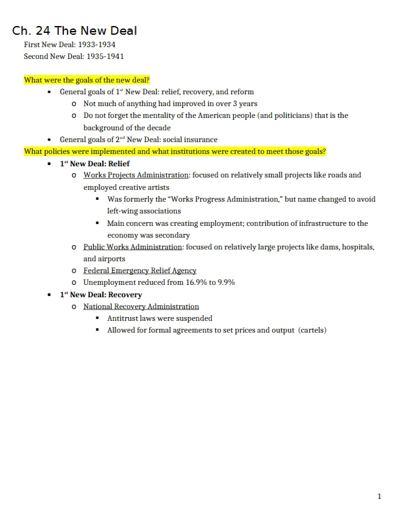 Examination of The New Deal Era